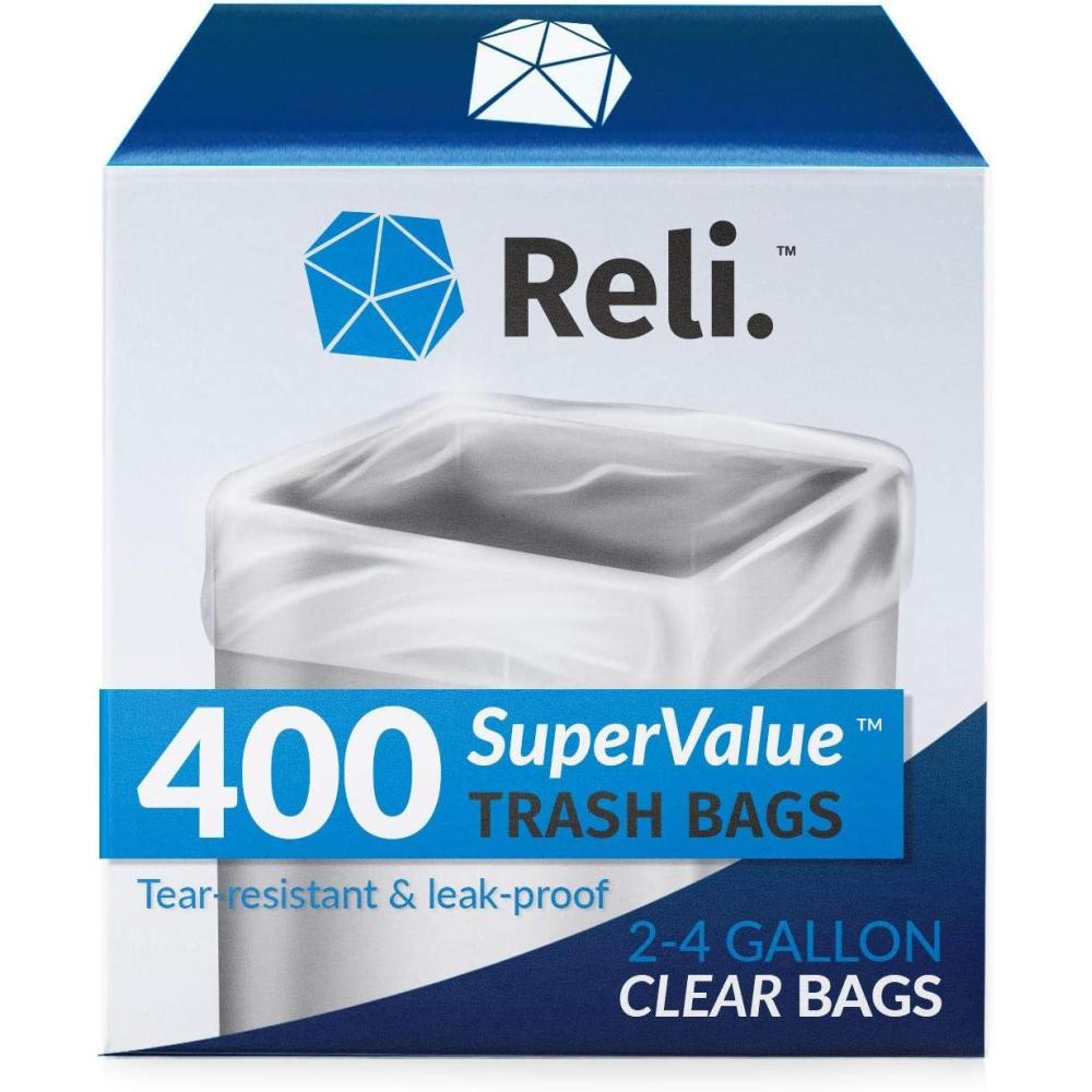 imageReli 24 Gallon Trash Bags 400 Bags Clear Bathroom Strong Garbage