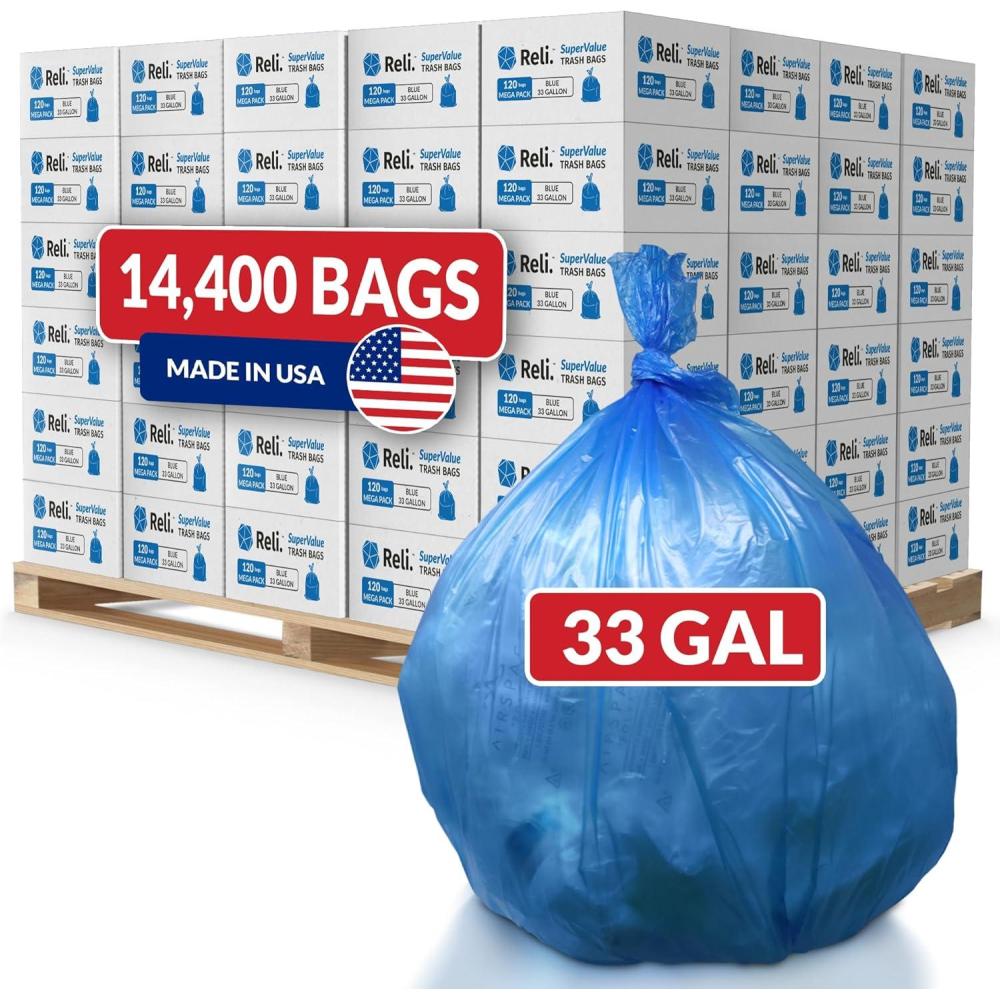 imageReli 33 Gallon Recycling Bags Heavy Duty 14400 Total 120 BagsCase 120 CasesPallet Made in USA Blue