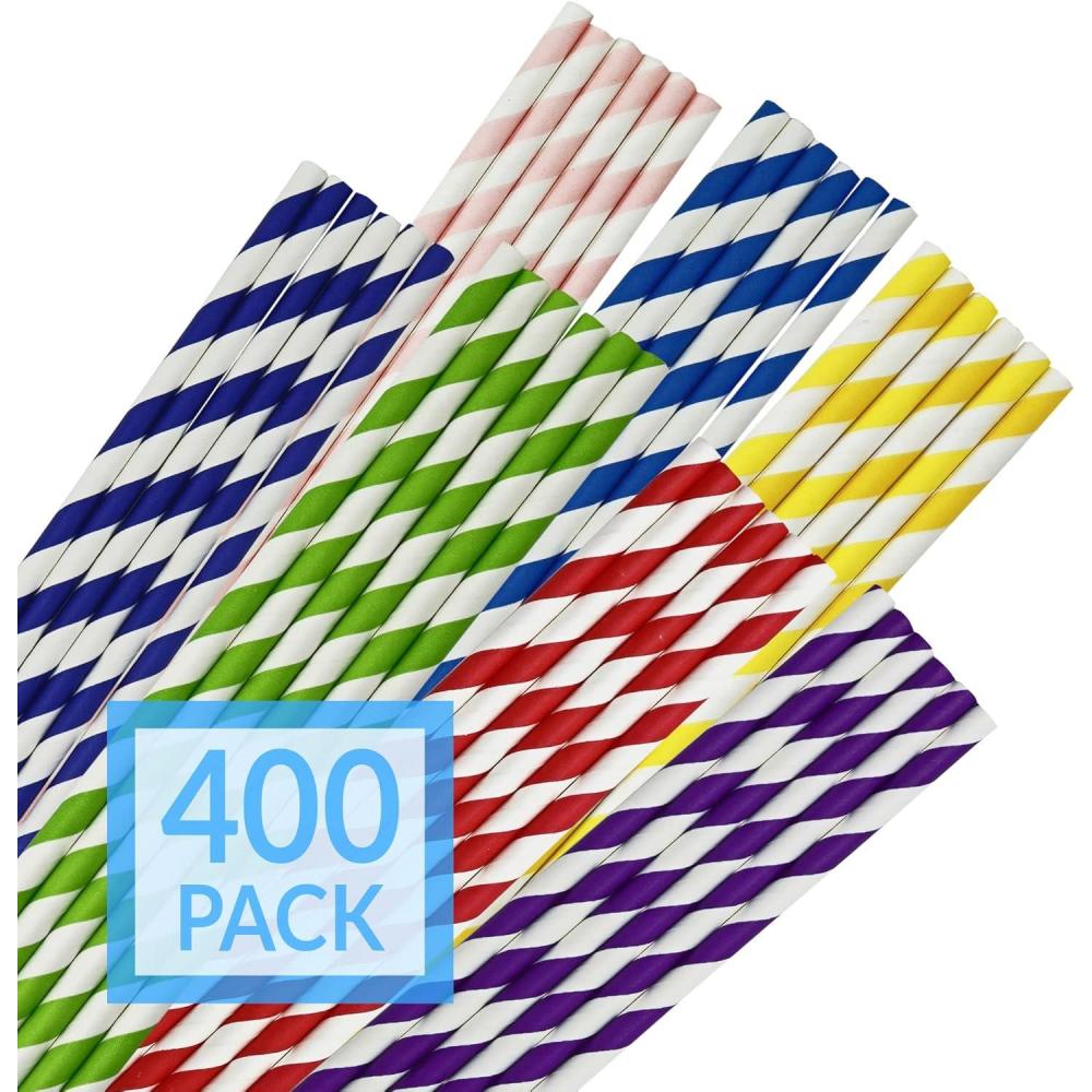 imageReli 400 Pack Paper Straws Assorted Colors Paper Straws for Drinking Disposable BiodegradableEcoFriendly Rainbow MultiColor Use for Crafts Party Decoration Restaurants