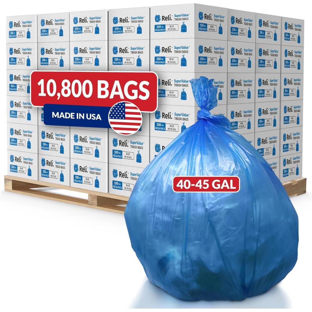 imageReli 4045 Gallon Recycling Bags Heavy Duty 10800 Total 100 BagsCase 108 CasesPallet Made in USA Blue