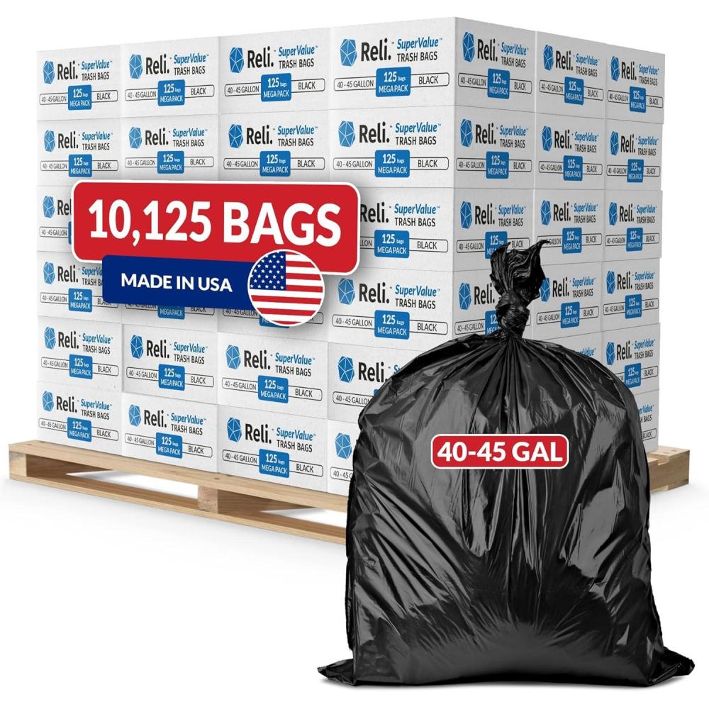 imageReli 4045 Gallon Trash Bags Heavy Duty 10125 Total 125 BagsCase 81 CasesPallet Made in USA Black