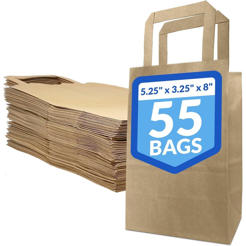 imageReli 525x325x8 in Small Paper Bags with Handles 55 Pack Kraft Brown Paper Bags with Flat Handles Ideal for Gifts Retail Shopping Merchandise Crafts