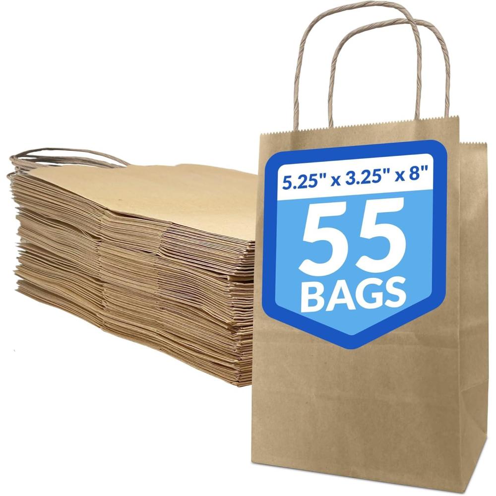 imageReli 525x325x8 in Small Paper Bags with Handles 55 Pack Kraft Brown Paper Bags with Twist Handles Ideal for Gifts Retail Shopping Merchandise Crafts