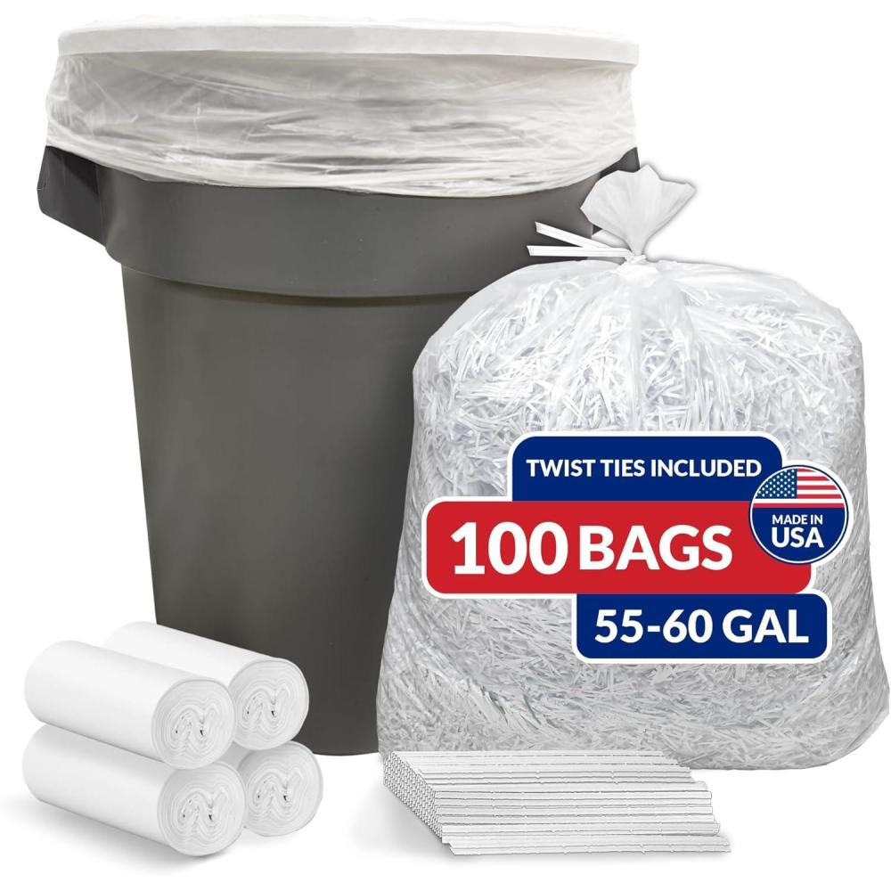 imageReli 55 Gallon Trash Bags Heavy Duty 100 Count Clear Twist Ties Included Extra Tough LeakProof Garbage Bags Ideal for Large Clean Ups