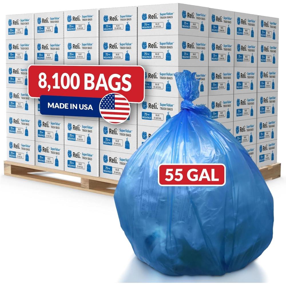 imageReli 5560 Gallon Recycling Bags Heavy Duty 8100 Total 75 BagsCase 108 CasesPallet Made in USA Blue