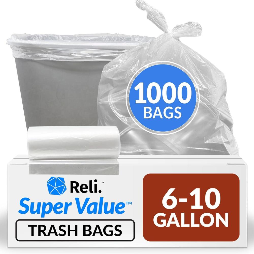 imageReli 610 Gallon Trash Bags 1000 Bags Clear Bathroom Strong Garbage
