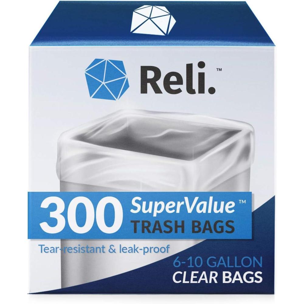 imageReli 610 Gallon Trash Bags 300 Bags Clear Bathroom Strong Garbage
