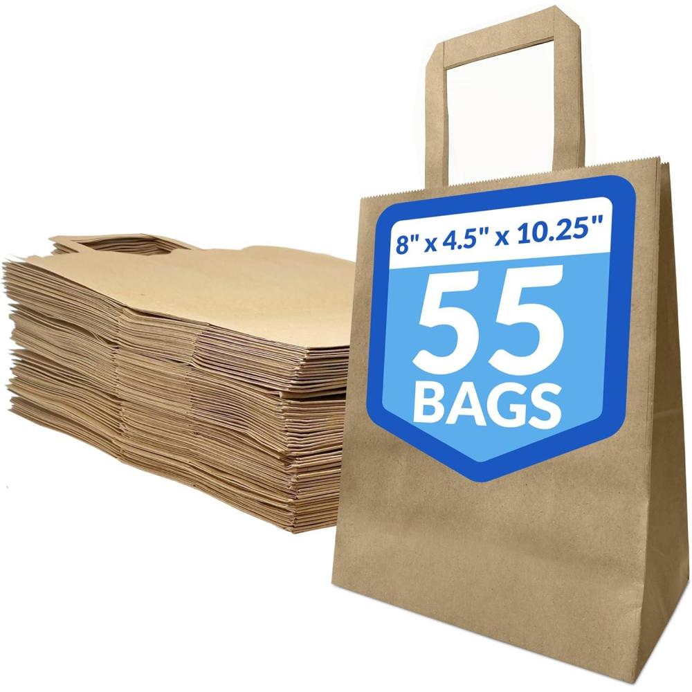 imageReli 8x45x1025 in Brown Paper Bags with Handles 55 Pack Kraft Brown Paper Bags with Flat Handles Ideal for Gifts Retail Shopping Merchandise Crafts