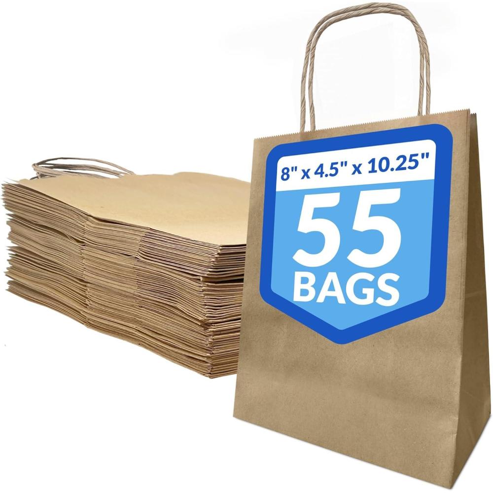 imageReli 8x45x1025 in Brown Paper Bags with Handles 55 Pack Kraft Brown Paper Bags with Twist Handles Ideal for Gifts Retail Shopping Merchandise Crafts