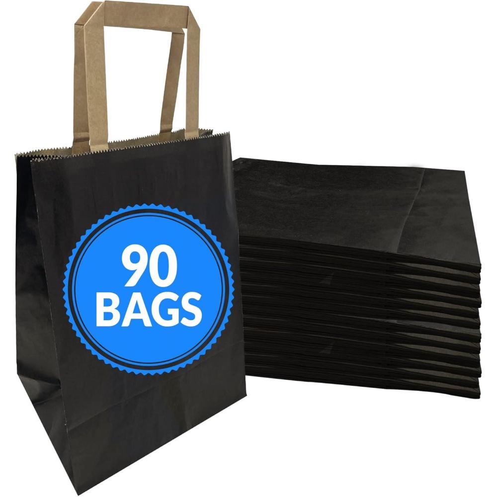 imageReli 90 Pack 8x45x1025 Black Paper Bags wHandles Small Gift BagsShopping Bags Gifts Shopping Retail Party Favors