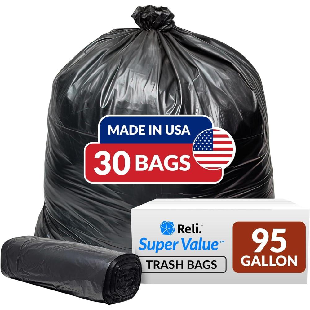 imageReli 95 Trash Bags Heavy Duty 30 Trash Bags Super Sizeable for Serious Garbage Cleanup Black