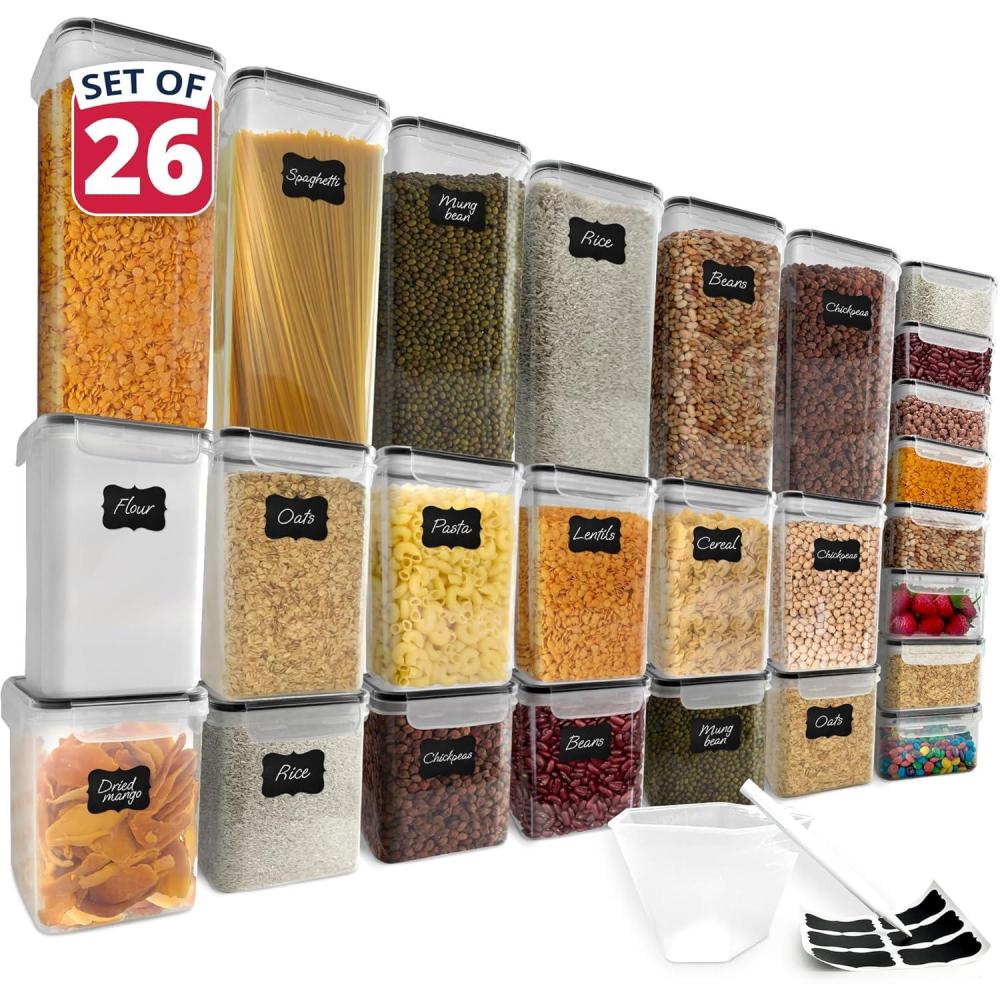 imageReli Airtight Food Storage Containers with Lids 26 Sets Kitchen Organizers and Storage Pantry Organizers BPA Free Plastic Food Containers Mega Variety Pack wMeasuring Cup 30 Labels Pen
