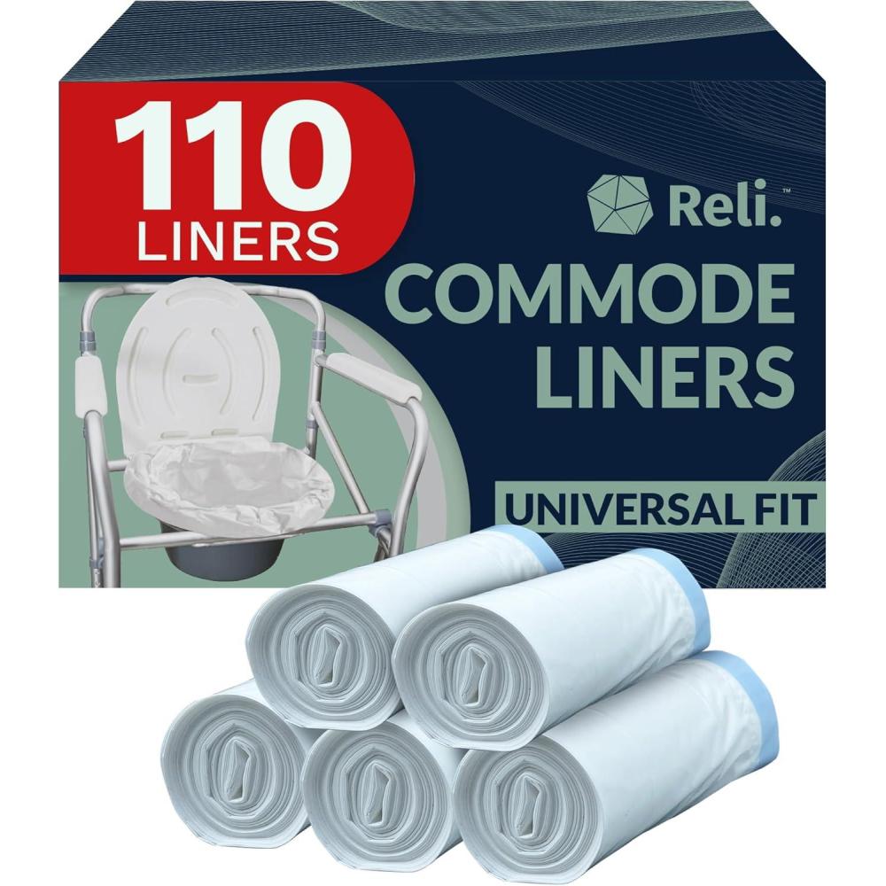 imageReli Bedside Commode Liners Pack of 110 Universal Fit Commode Liners Disposable Portable Toilet Bags