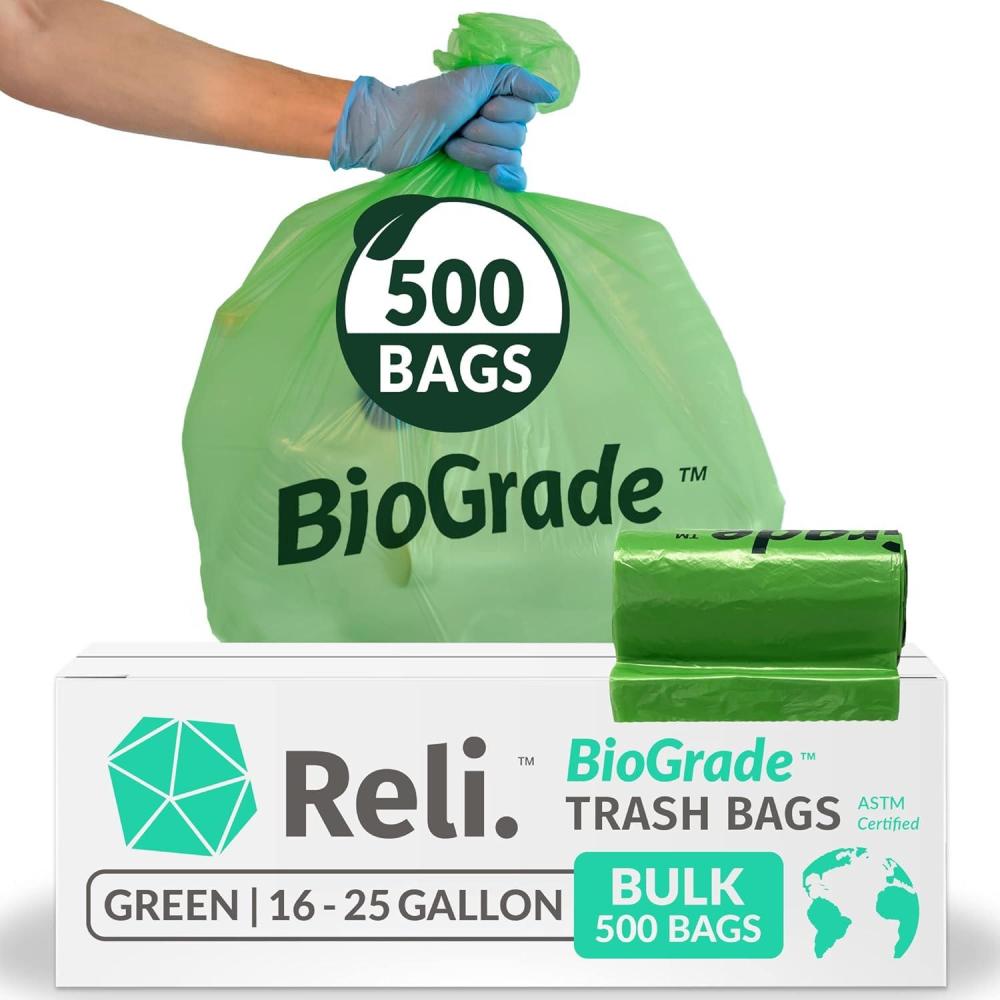 imageReli Biodegradable 1625 Gallon Trash Bags 500 Count Bulk ASTM D6954 Green EcoFriendly Oxobiodegradable Under Certain Conditions See Product Description1 Count Pack of 500
