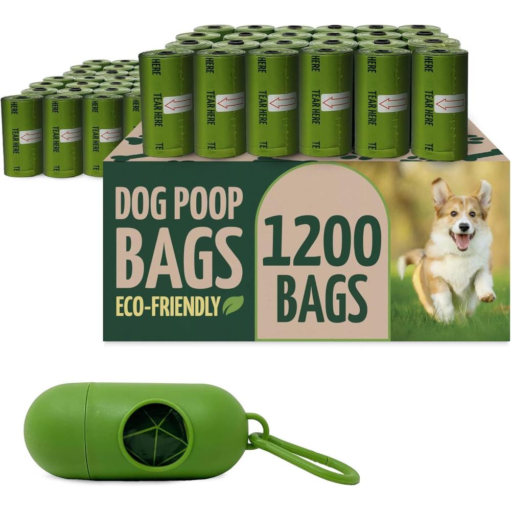 imageReli Biodegradable Dog Poop Bags wHolder 1200 Count 80 Rolls Bulk Leash Clip Dispenser 9x13 Large Dog Bags for Poop Green EcoFriendly Oxobiodegradable Waste Disposal Refills Unscented