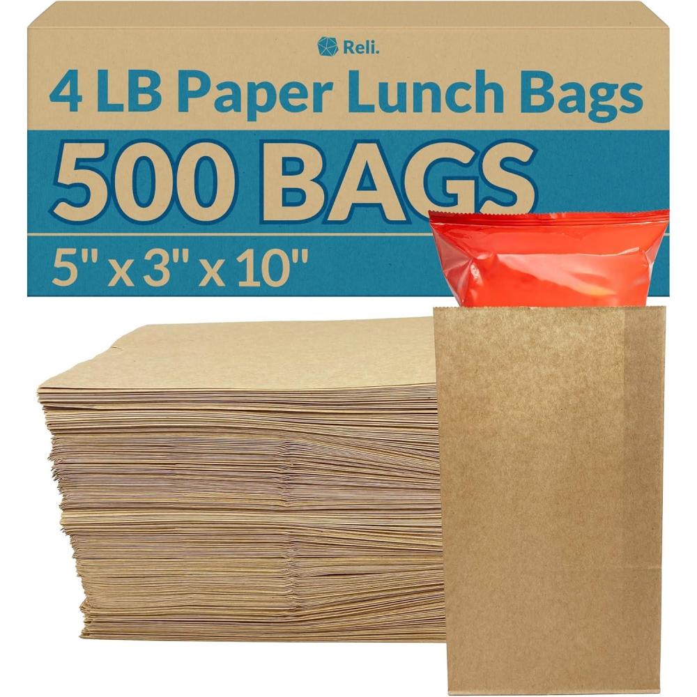 imageReli Brown Paper Bags 500 Count Paper Lunch Bags Ideal for Small Lunches and Crafts Perfect for Sandwiches and Snacks4 LB Brown 500 Pack