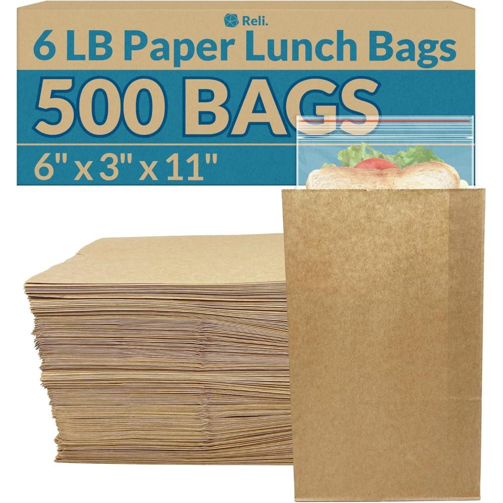 imageReli Brown Paper Bags 500 Count Paper Lunch Bags Ideal for Small Lunches and Crafts Perfect for Sandwiches and Snacks6 LB Brown 500 Pack