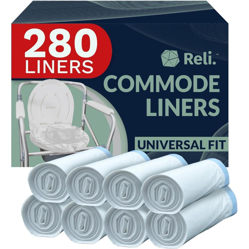 imageReli Commode Liners Pack of 280 Universal Fit Bedside Commode Liners Disposable Portable Toilet Bags280 Count Pack of 1