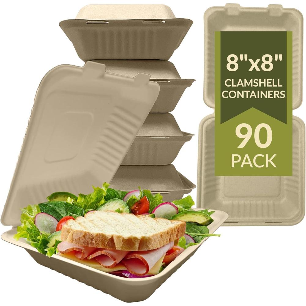 Reli. Compostable Clamshell To-Go Containers (90 Pack), 8×8 Inch | 1 ...