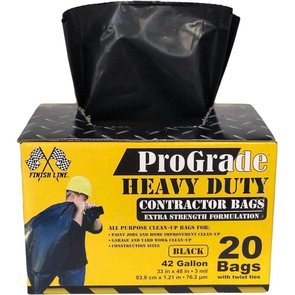 imageReli Contractor Garbage Bags 42 Gallon 20 Trash Bags Heavy Duty Black Contractor