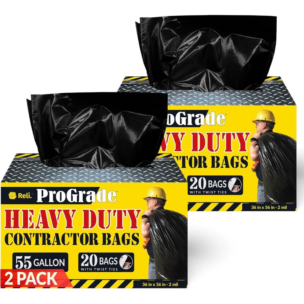 imageReli Contractor Garbage Bags 55 Gallon 40 Trash Bags Heavy Duty Black Contractor
