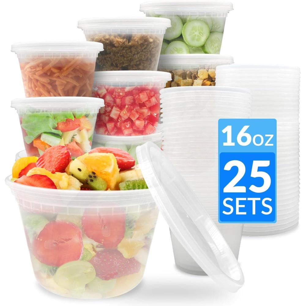 imageReli Deli Containers with Lids 25 Sets 16 oz Plastic Containers with Lids To Go Meal Prep Food Storage BPA Free Plastic amp Disposable Microwave Dishwasher Freezer Safe