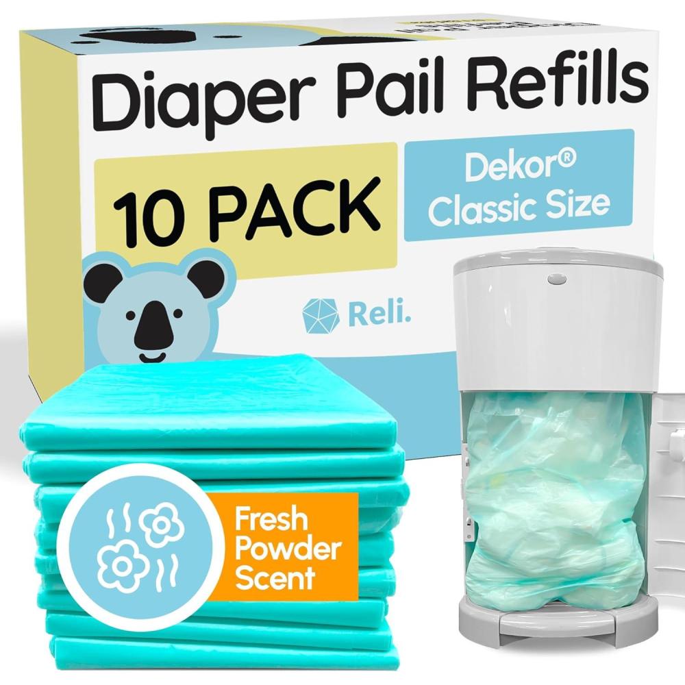 imageReli Diaper Pail Refill Bags Compatible with Dekor Classic 10 Pack Diaper Dekor Refills wPowder Fresh Scent Odor Blocking Strong Easy Replacement Bags Holds up to 4950 Diapers