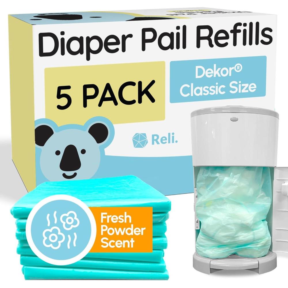 imageReli Diaper Pail Refill Bags Compatible with Dekor Classic 5 Pack  Diaper Dekor Refills wPowder Fresh Scent  Odor Blocking Strong Easy Replacement Bags  Holds up to 2475 Diapers