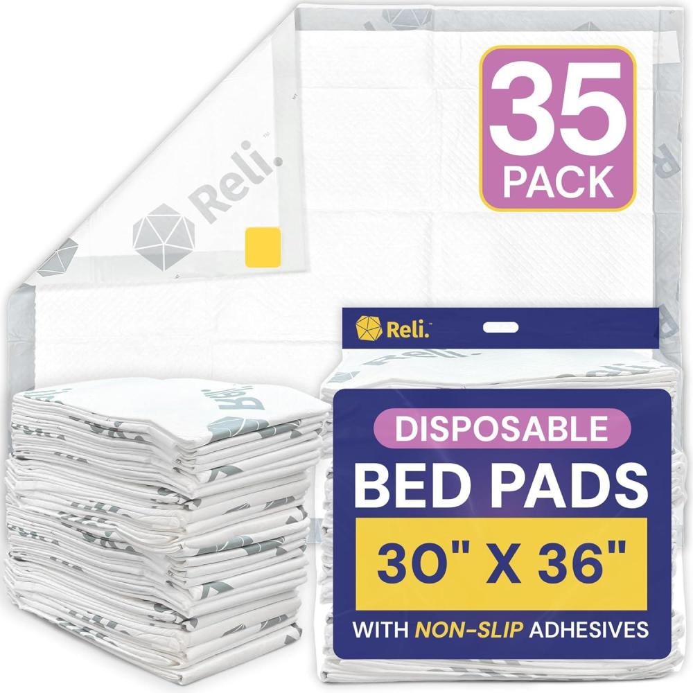 imageReli Disposable Bed Pads 35 Pack 30 x 36 XL Bed Pads Disposable Adult Incontinence Sheets w NonSlip Adhesives Absorbent Peepads for Adults Seniors Puppy