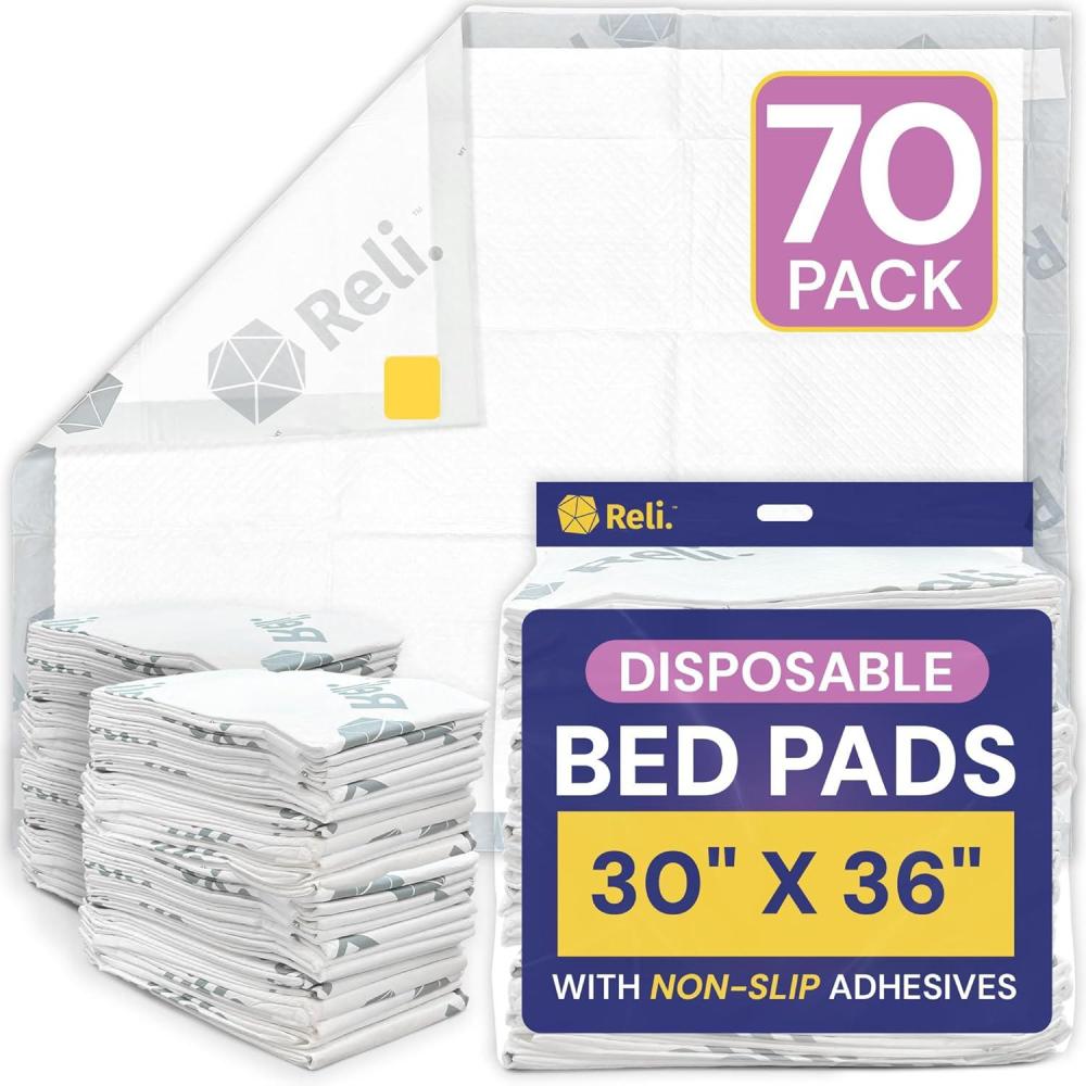imageReli Disposable Bed Pads 70 Pack 30 x 36 XL Bed Pads Disposable Adult Incontinence Bedpads w NonSlip Adhesives Absorbent Peepads for Adults Seniors Puppy Waterproof Underpads