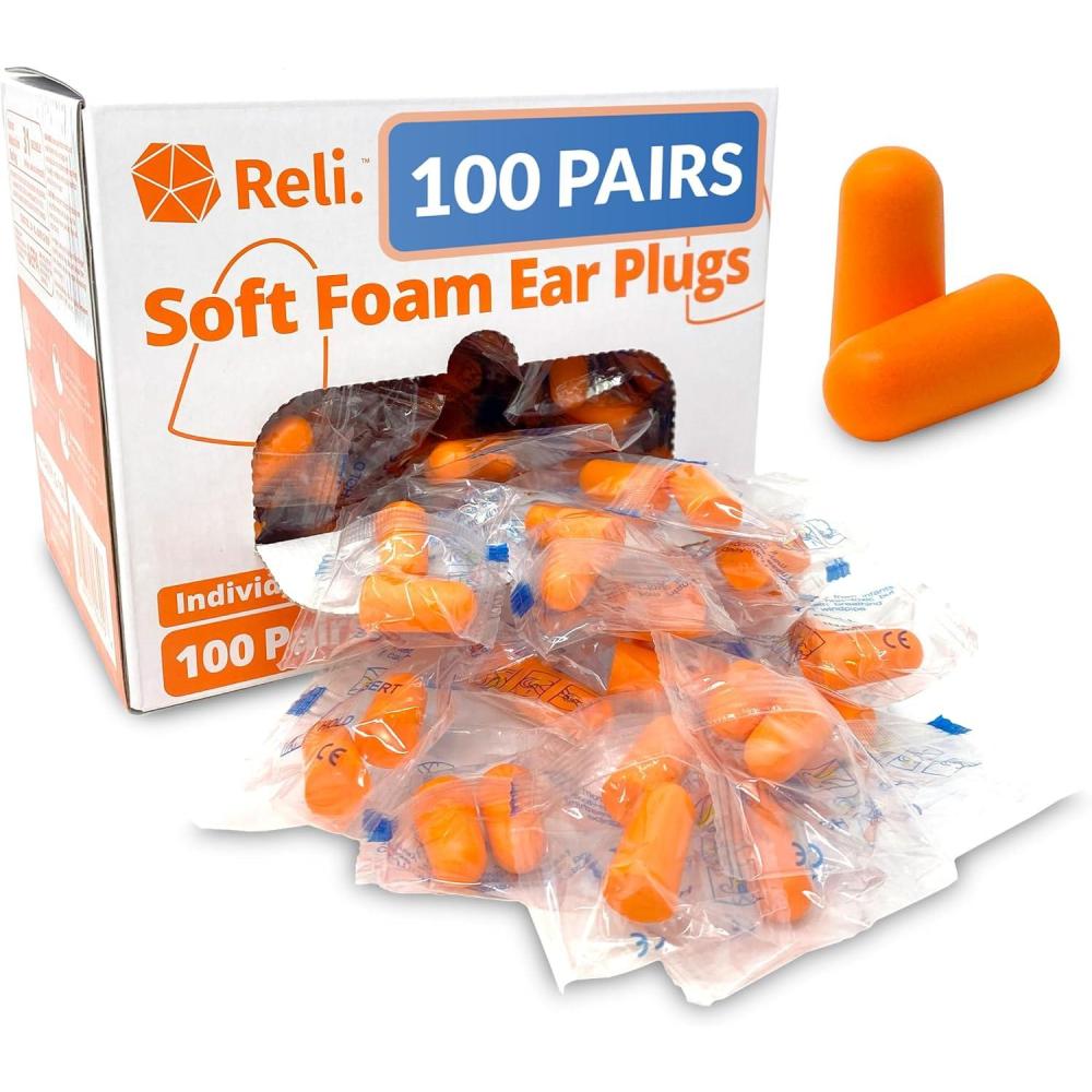 imageReli Foam Ear Plugs 100 Pairs Bulk Individually Wrapped  31 dB NRR  Disposable Foam Ear Plugs for Sleeping Noise Cancelling  Blocks Loud Noises for Snoring Concerts Travel Peach1 Count Pack of 100