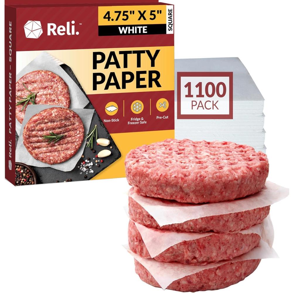 imageReli Hamburger Patty Paper 1100 Pack 475 x 5 Square Wax Paper Squares Food Grade Patty amp Parchment NonStick Sheets for Burger Press Deli Butcher Meat ResturantGrade