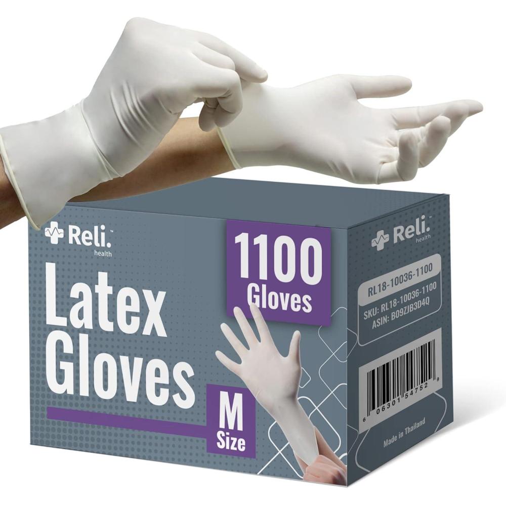 imageReli Latex Gloves Medium 1100 Bulk Pack Disposable PowderFree White Gloves NonSterile All Purpose for Cleaning Automotive Cooking Industrial Laboratory Single Use Medium