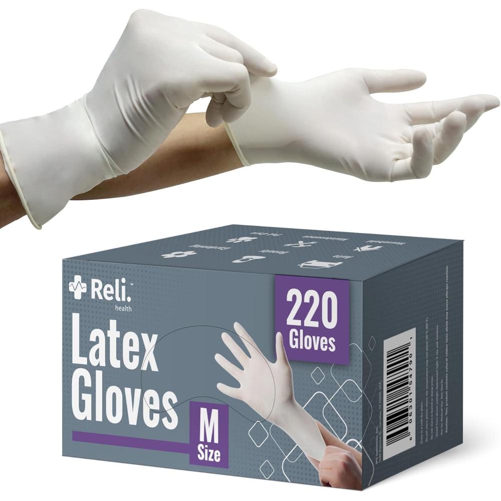imageReli Latex Gloves Medium 220 Count Disposable PowderFree White Gloves NonSterile All Purpose Cleaning Automotive Cooking Industrial Laboratory Single Use Medium