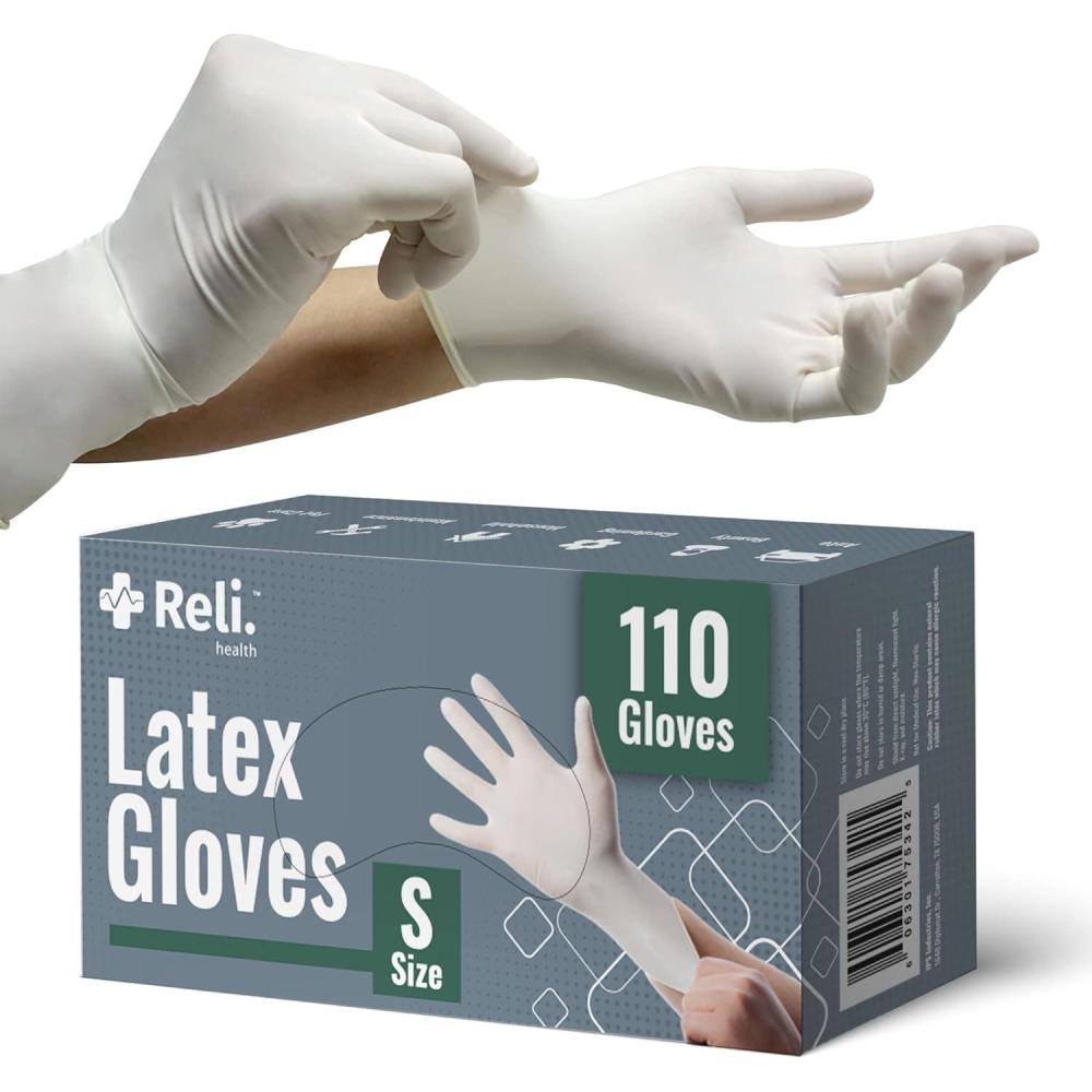 imageReli Latex Gloves Small 110 Count Disposable PowderFree White Gloves NonSterile All Purpose Cleaning Automotive Cooking Industrial Laboratory Single Use Small