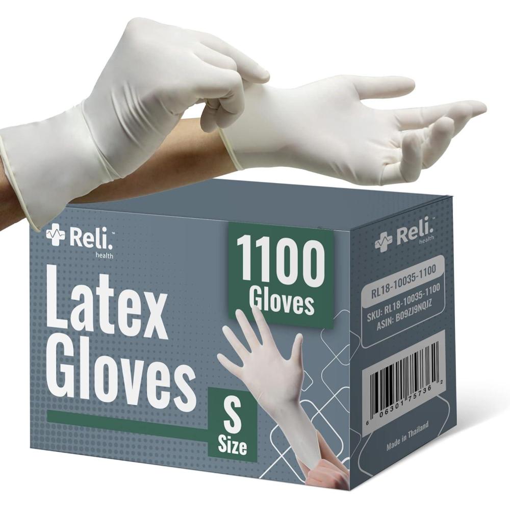imageReli Latex Gloves Small 1100 Bulk Pack Disposable PowderFree White Gloves NonSterile All Purpose for Cleaning Automotive Cooking Industrial Laboratory Single Use Small