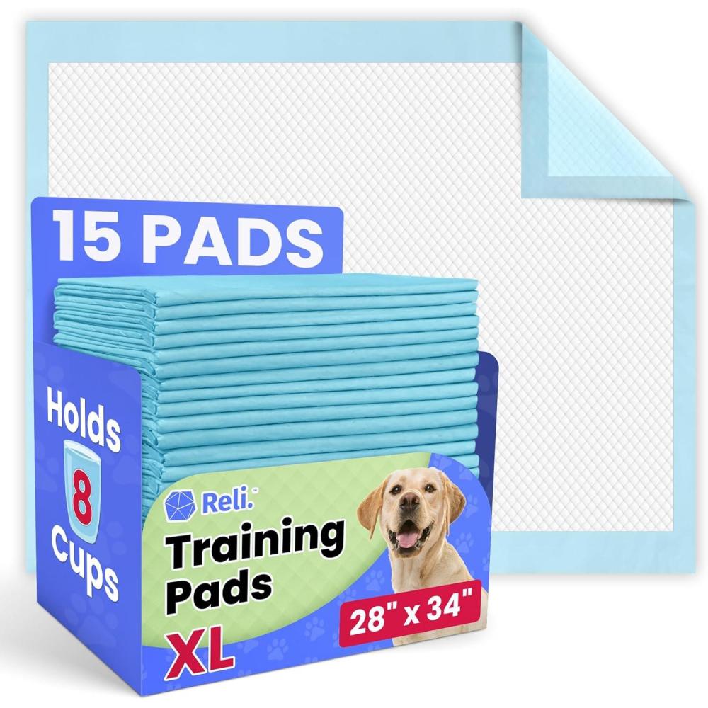 imageReli LeakProof Puppy Pads 15 Pack Pee Pads for Dogs 8 Cups Absorbency for Multiple Dog amp Pet Potty Training Extra Large 28x34