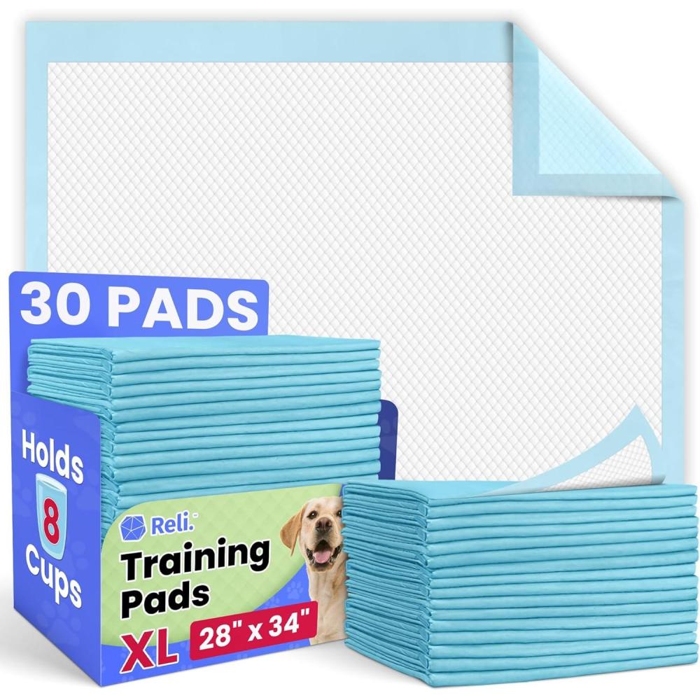 imageReli LeakProof Puppy Pads 30 Pack Pee Pads for Dogs 8 Cups Absorbency for Multiple Dog amp Pet Potty Training Extra Large 28x34