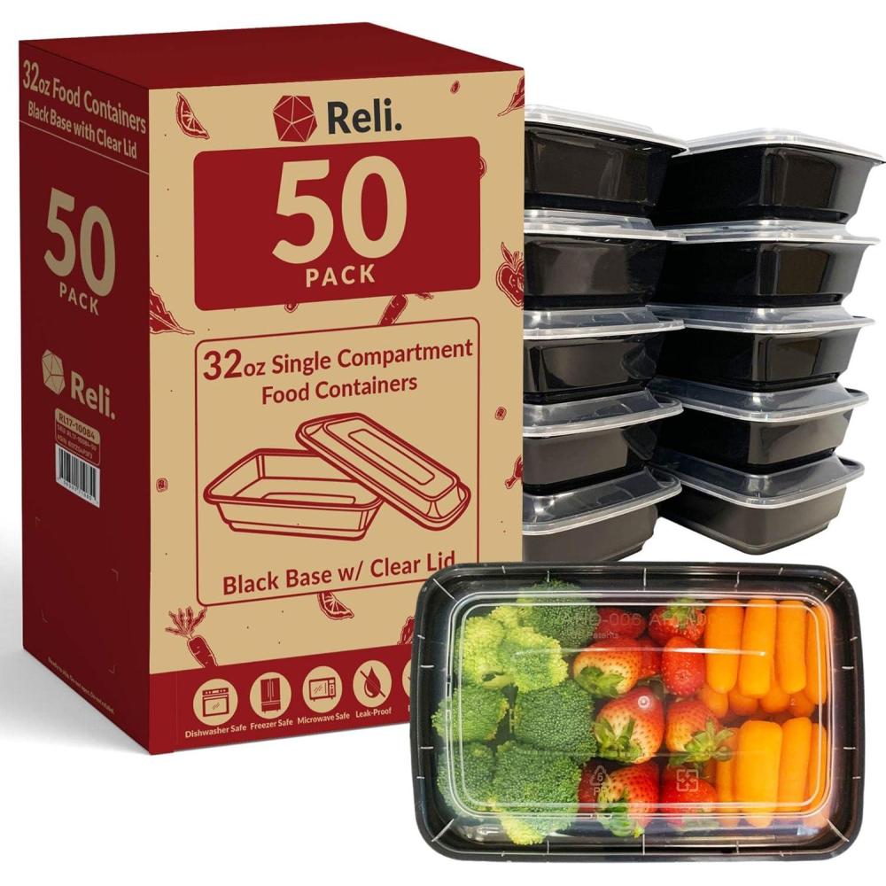 imageReli Meal Prep Containers 50 Pack 32 oz 1 Compartment Food Containers with Lids Microwavable Freezer Dishwasher Safe Bento Box32oz