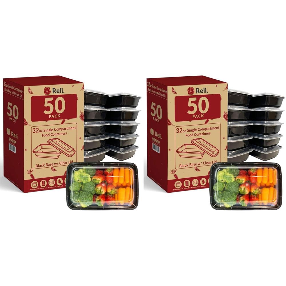 imageReli Meal Prep Containers 50 Pack 32 oz 1 Compartment Food Containers with Lids Microwavable Freezer Dishwasher Safe Bento Box32oz Pack of 2