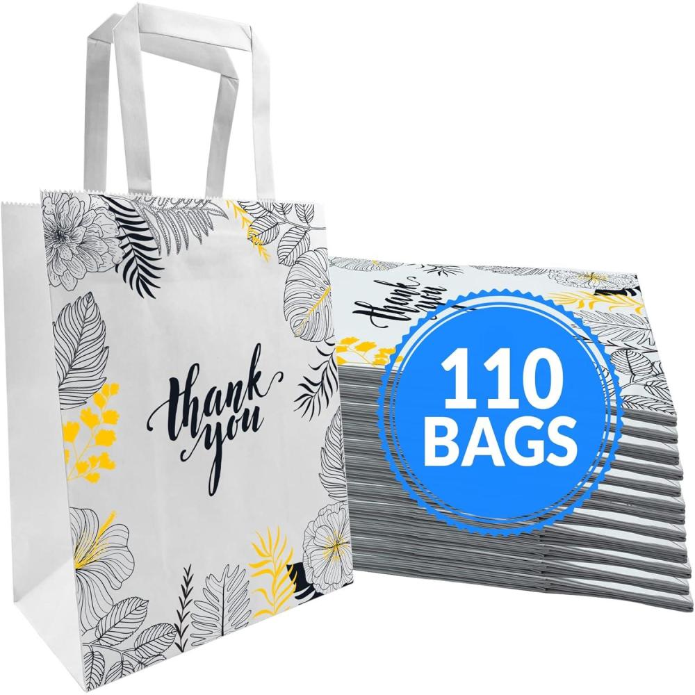 imageReli Paper Bags 110 Pcs Bulk 8x45x1025 Paper Thank You Bags White Handles Printed Small Thank You Giftbag for Guests Gifts Wedding Merchandise Business110 Count Pack of 1