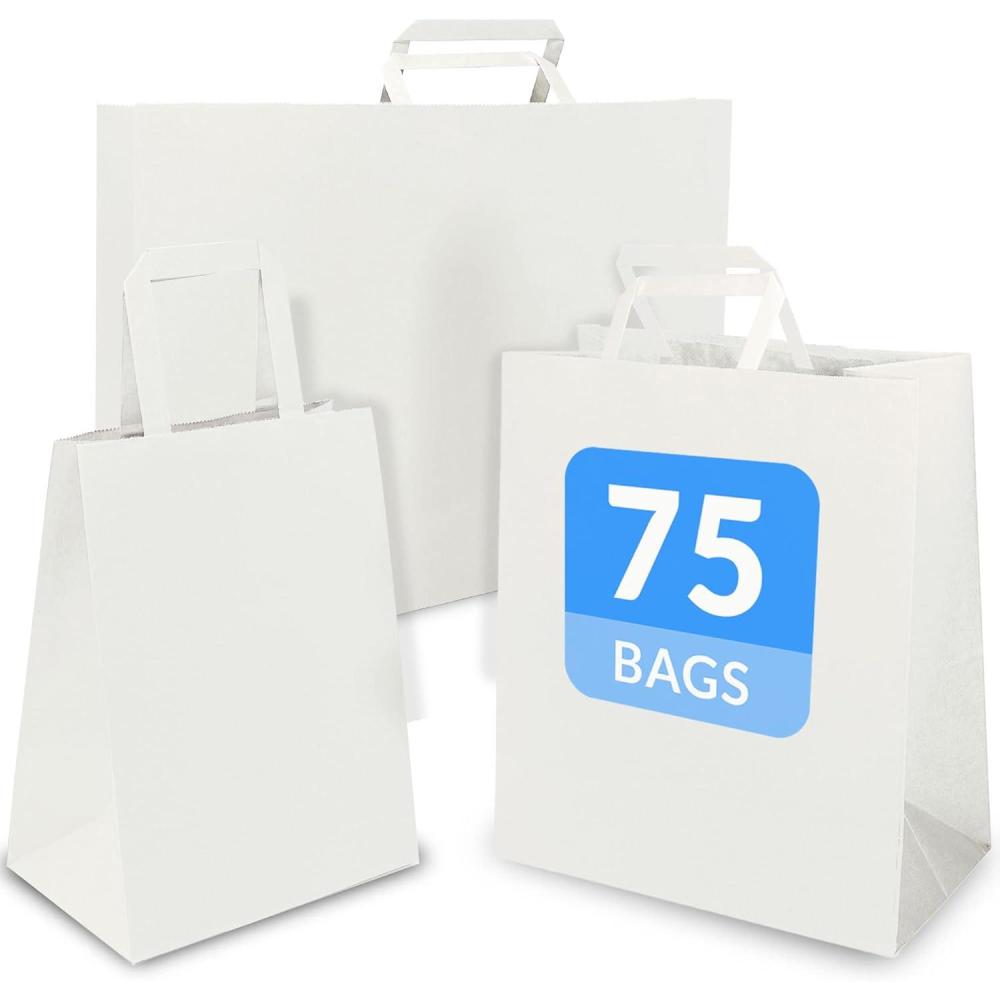 imageReli Paper Bags wHandles White Assorted Large Sizes 75 Pcs 25 Each Size Bulk 8x425x1010x5x1316x6x12 White Paper Bag Combo Pack Retail BagsShopping Gifts