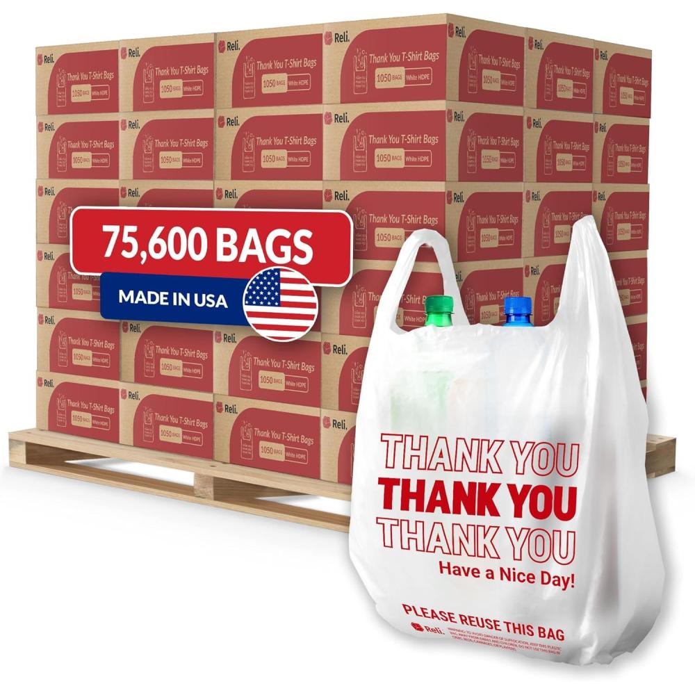 imageReli Plastic Thank You Bags 115 x 65 x 21 Strong Handles 75600 Total 1050 BagsCase 72 CasesPallet White