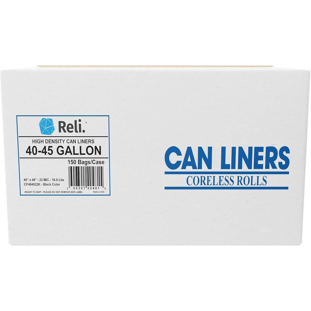 imageReli Premium 4045 Gallon Trash Bags 150 Count Made in USA Heavy Duty Bulk SuperValue Black MultiUse Garbage Bags