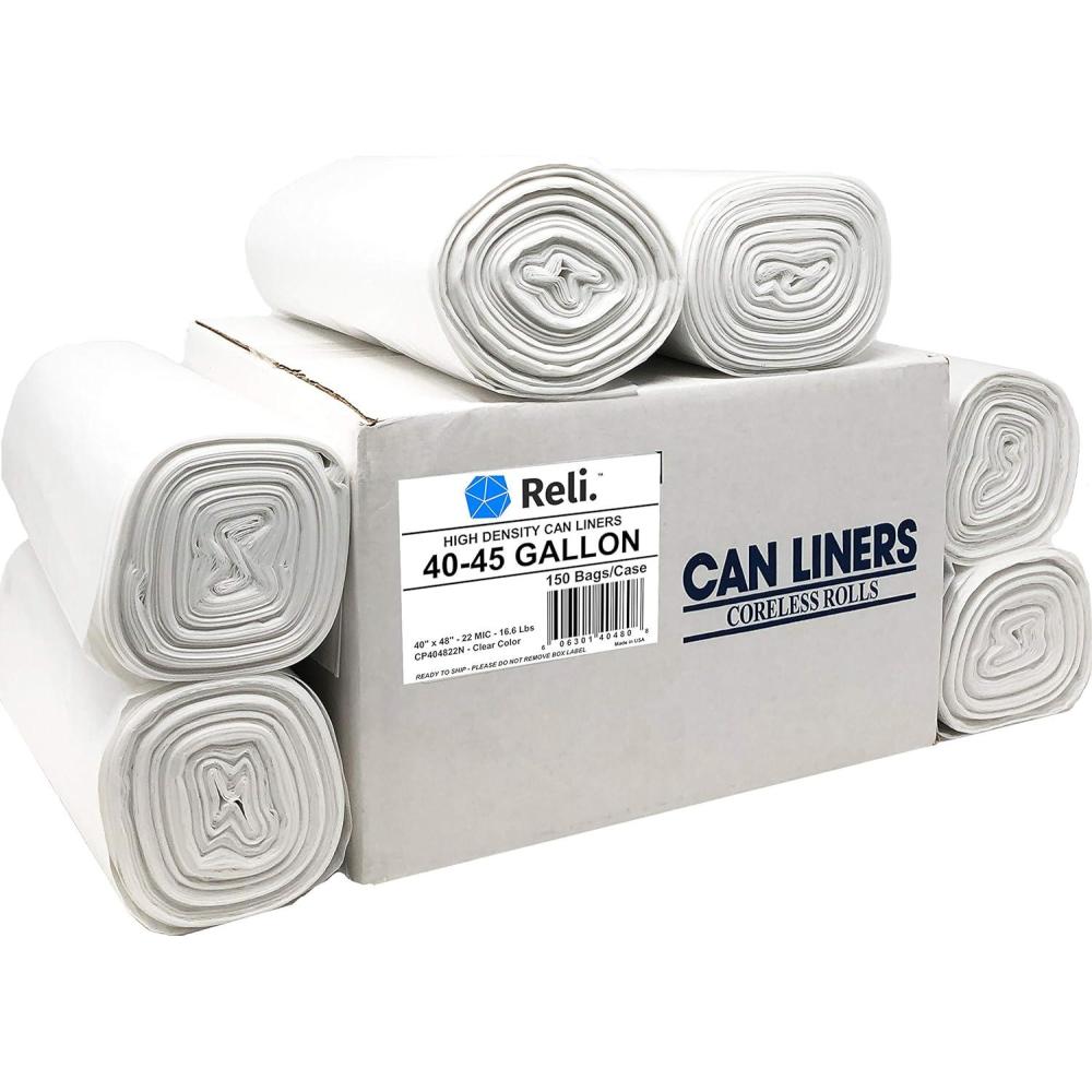 imageReli Premium 4045 Gallon Trash Bags 150 Count Made in USA Heavy Duty Bulk SuperValue Clear MultiUse Garbage Bags