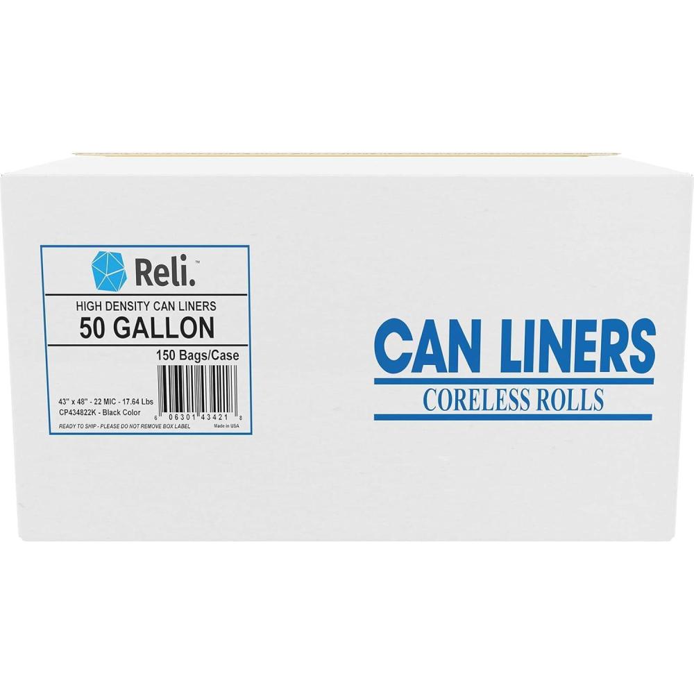 imageReli Premium 50 Gallon Trash Bags 150 Count Made in USA Heavy Duty Bulk SuperValue Black MultiUse Garbage Bags
