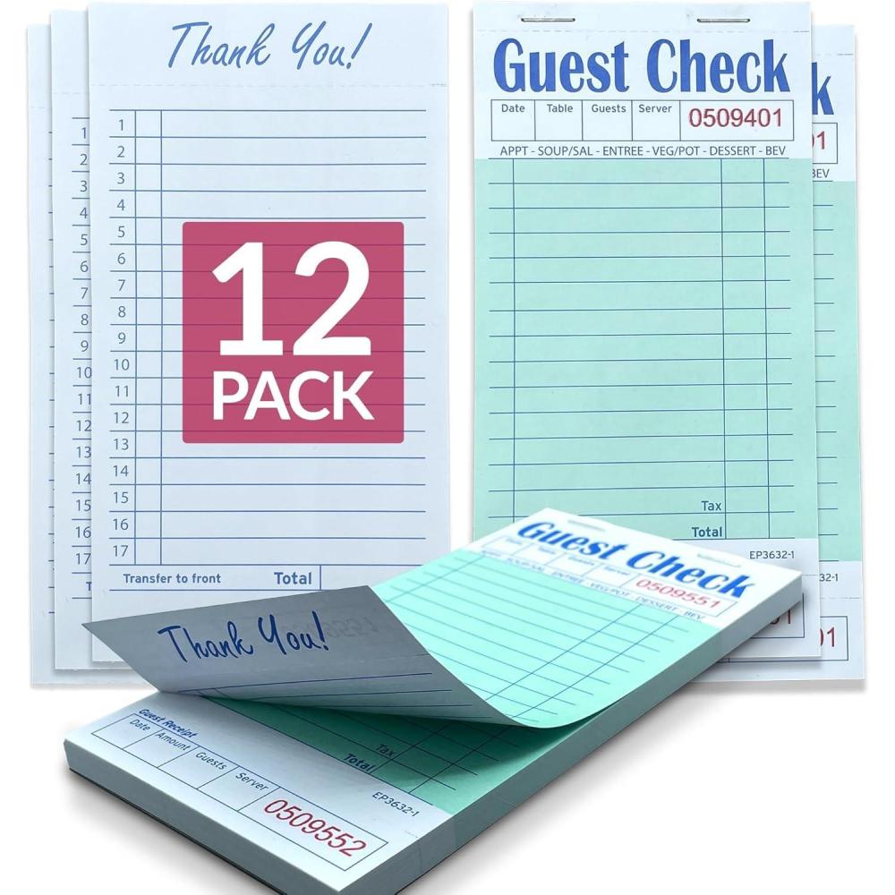 imageReli Server Note Pads 12 Pack 50 SheetsPad Guest Checks Books for Servers Note Pads for Waitress Restaurant Orders