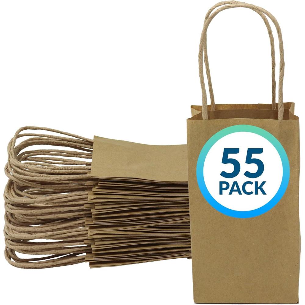 imageReli Small Gift Bags with Handles 55 Pack35x24x625 Brown Paper Gift Bags with Handles Kraft Paper MultiPurpose for Shopping Retail Gifts Takeout DIY Party Favors