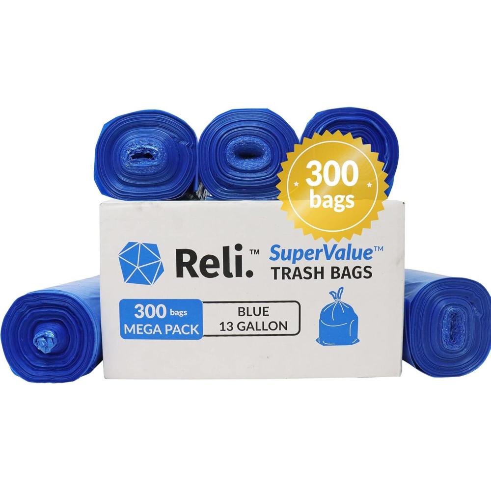 imageReli SuperValue 13 Gallon Recycling Bags 300 Count Tall Kitchen Blue Trash Bags1 Count Pack of 300
