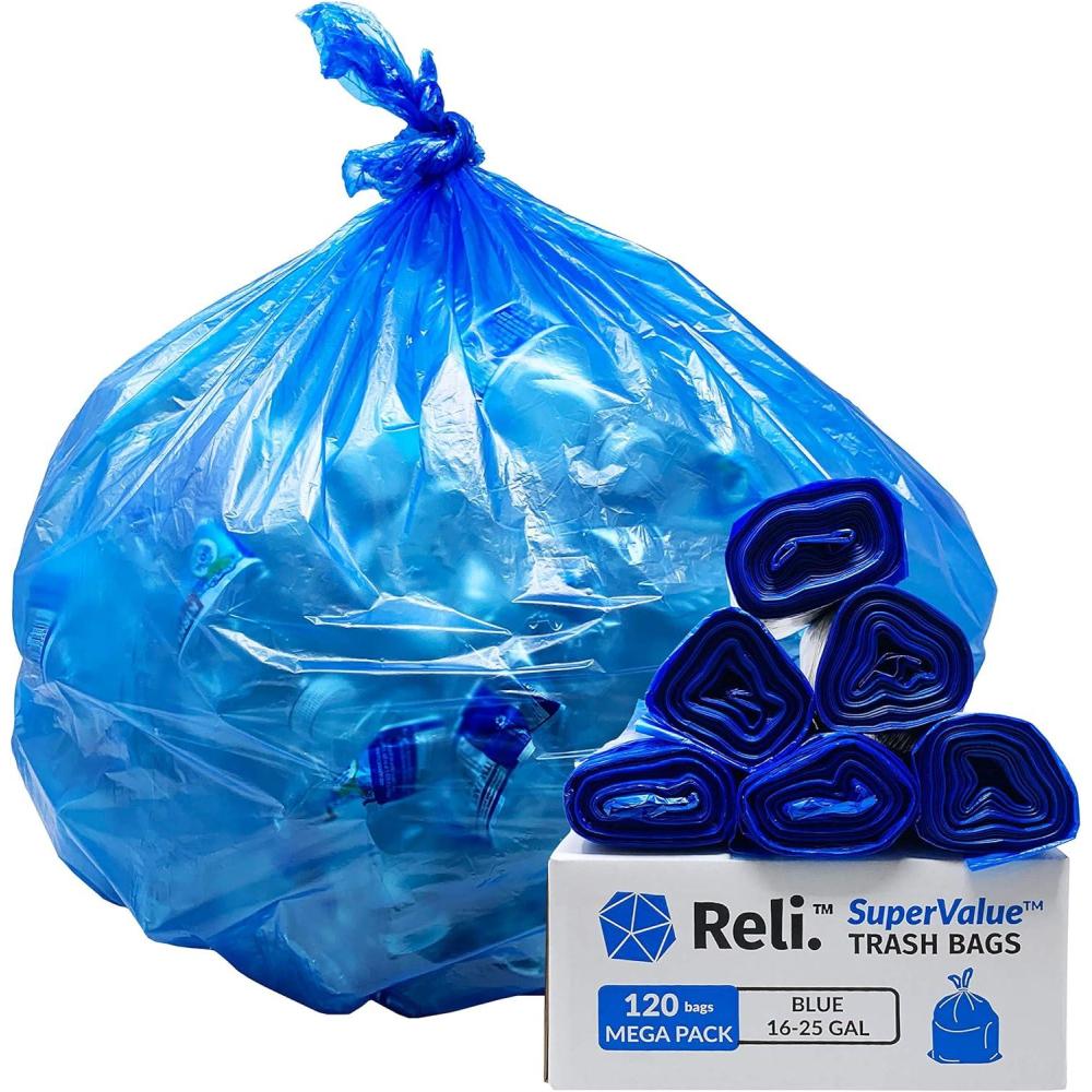 imageReli SuperValue 1625 Gallon Recycling Bags 120 Count Blue Trash Bags